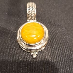 Tiger's Eye Pendant Sterling. Non Reactive To Magnet. No Mark. EUC   1 7/8" X 1"